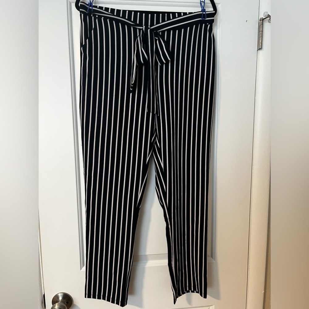 Navy and white striped pants